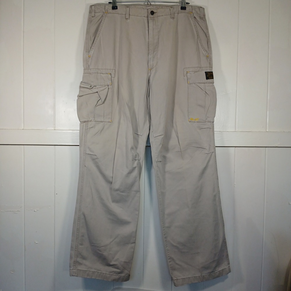 Polo Ralph Lauren Cargo Pants Mens 36x34 Tan Khaki Bungee Paratrooper‎ Cotton